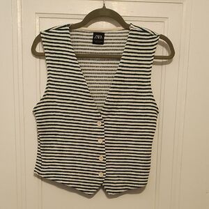 Zara Blue and White Striped Women's Vest